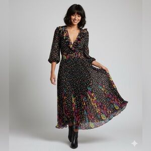 Vintage 80s Susan Freis multicolored prints midi dress size XS